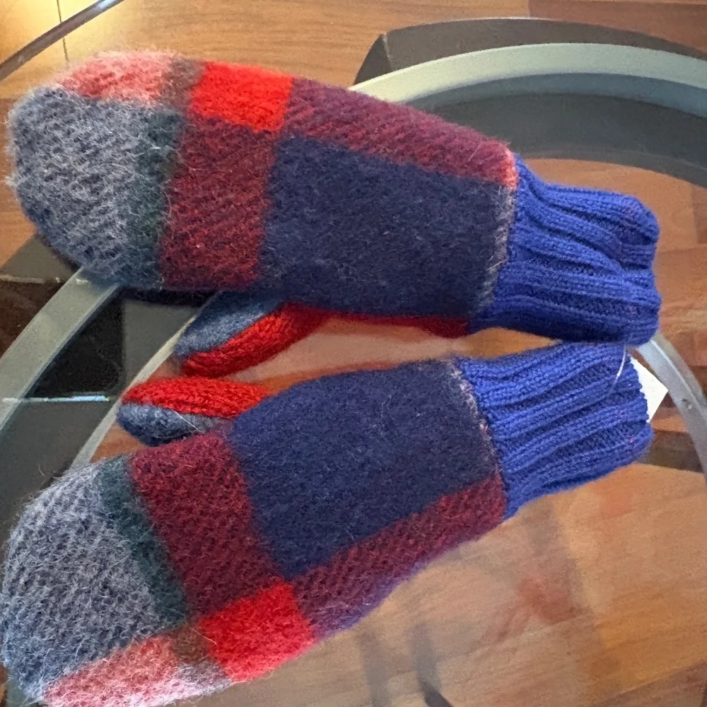 Children’s mittens, wool sweater  outer, fleece inner